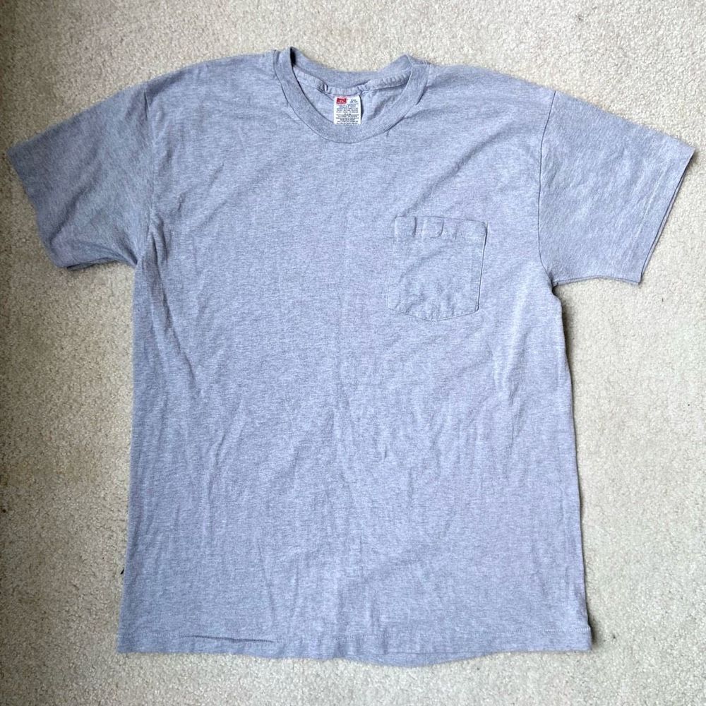 VTG 80s Blank Gray HANES Pocket SINGLE STITCH T-Shirt Deadstock - SZ Large
